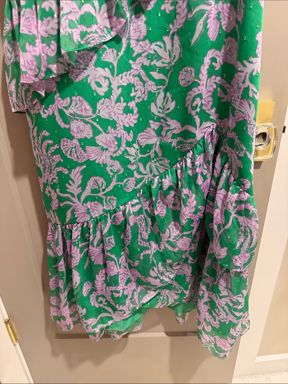 Lilly Pulitzer Green and Lavender Floral High-Low Maxi Dress Rosalyn Ruffle - Picture 8 of 13